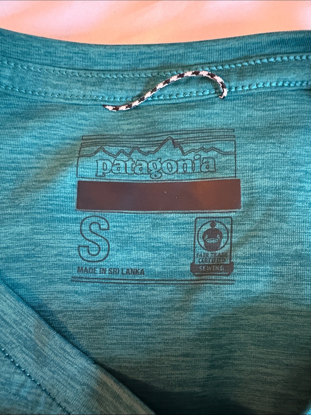 Patagonia Capilene Cool Teal Heather Crew Tee with Light Blue Wave Graphic - Picture 3 of 5